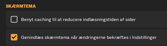 Billede af skærmtema indstillinger - caching